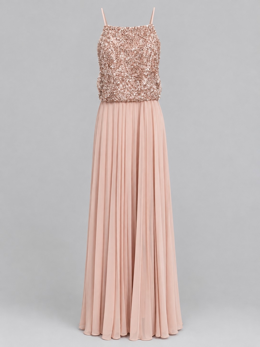 Cache Blush-Pink Sequined Bodice Pleated Maxi Dress